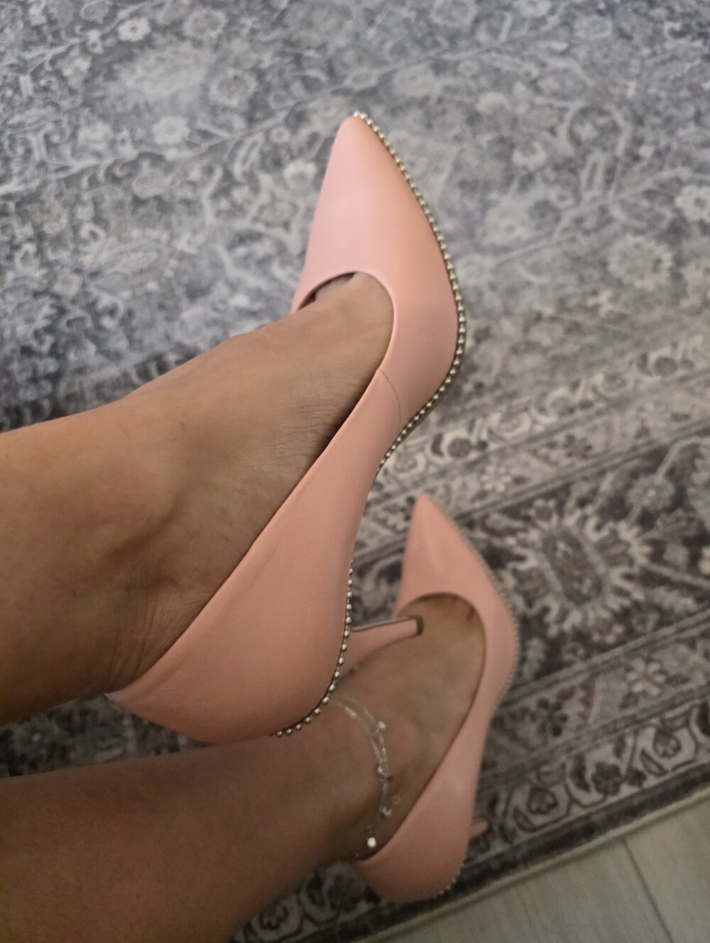 Coach Pink Leather Pointed Toe Kitten Heels with Metal Beads Trim